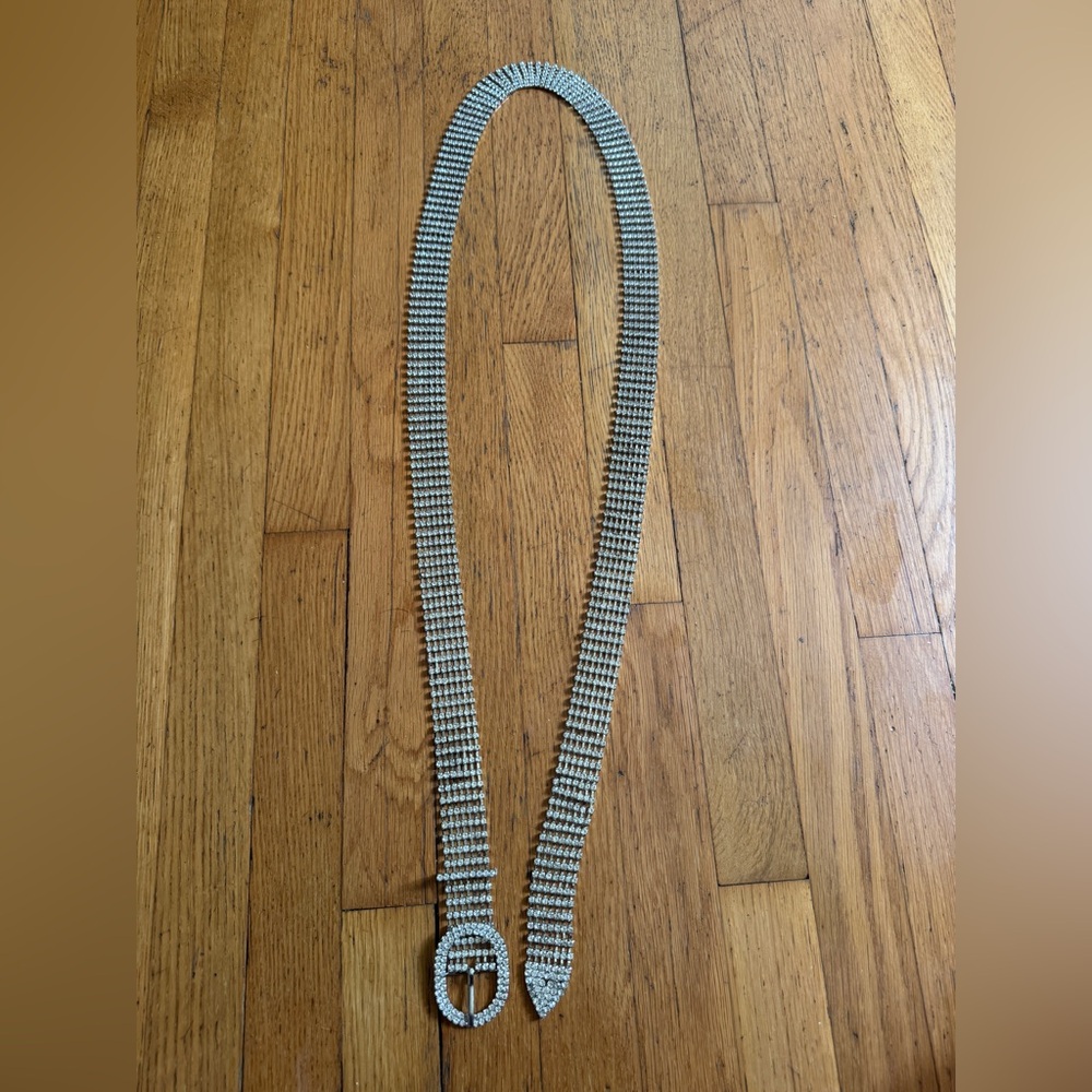 Y2K Silver Rhinestone Belt Sz XL - Picture 6 of 9